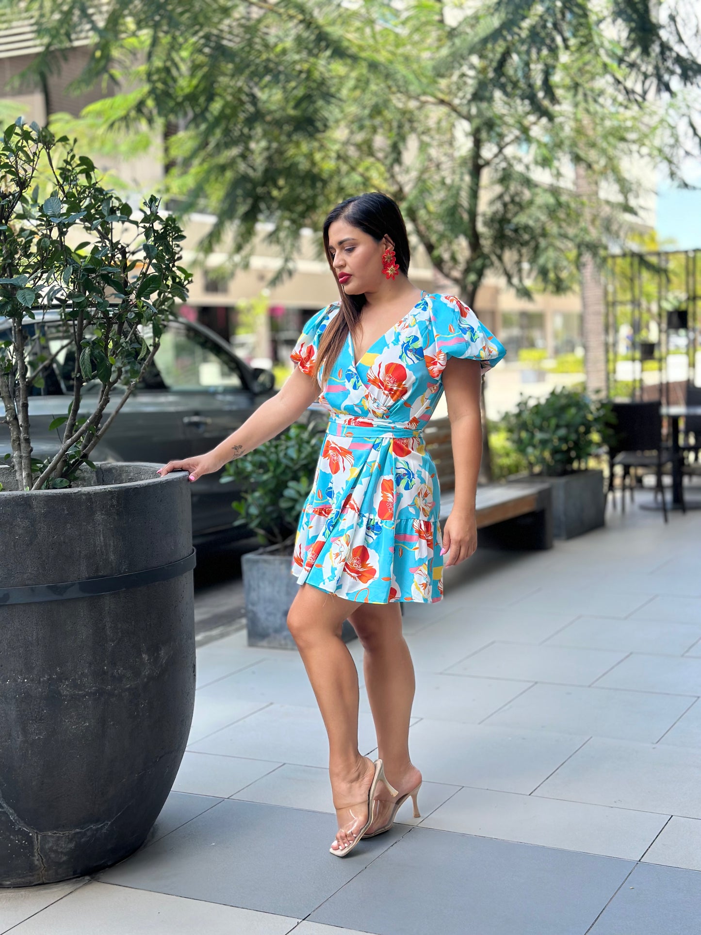 VESTIDO CELESTE FLORES