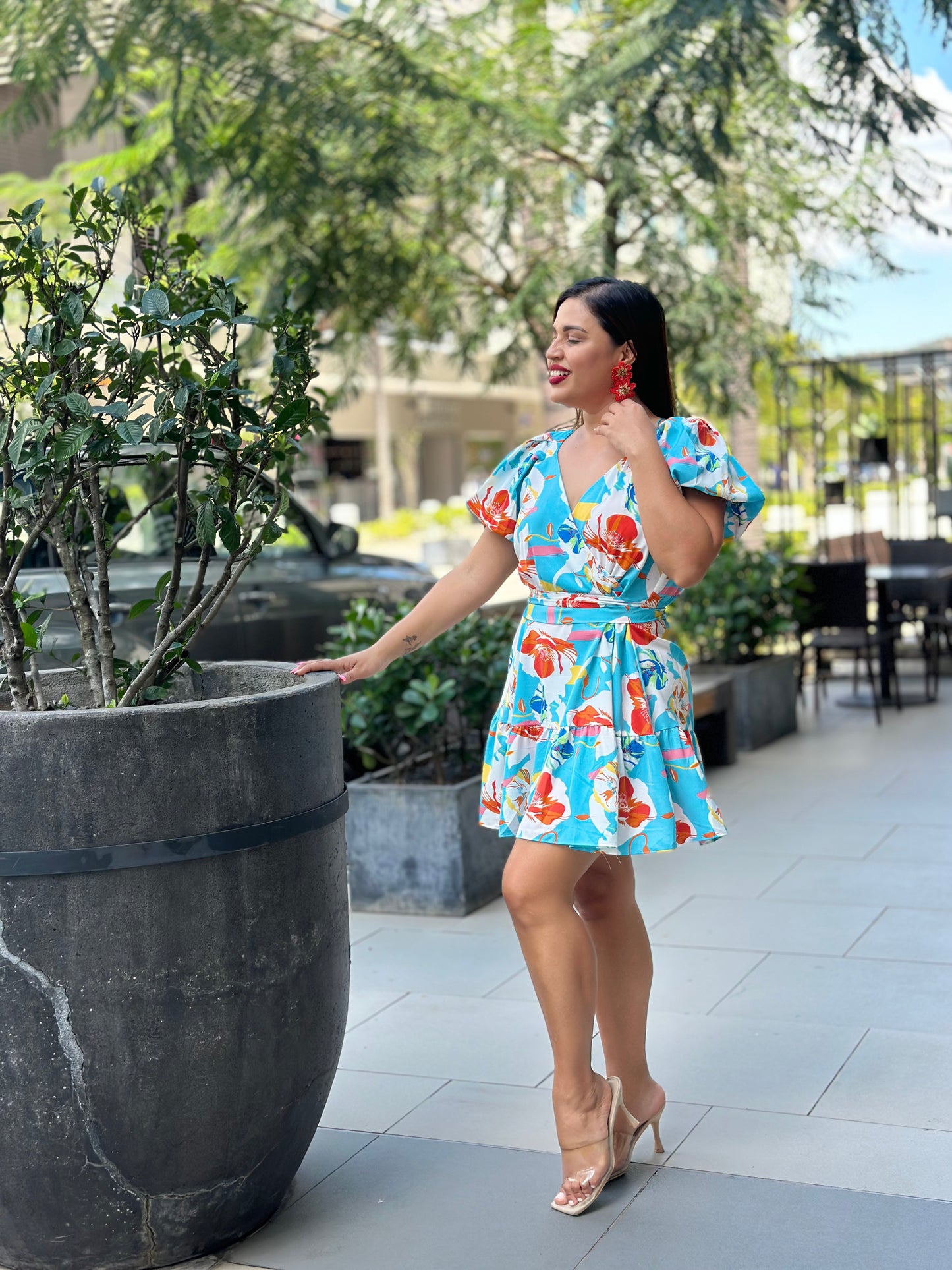 VESTIDO CELESTE FLORES