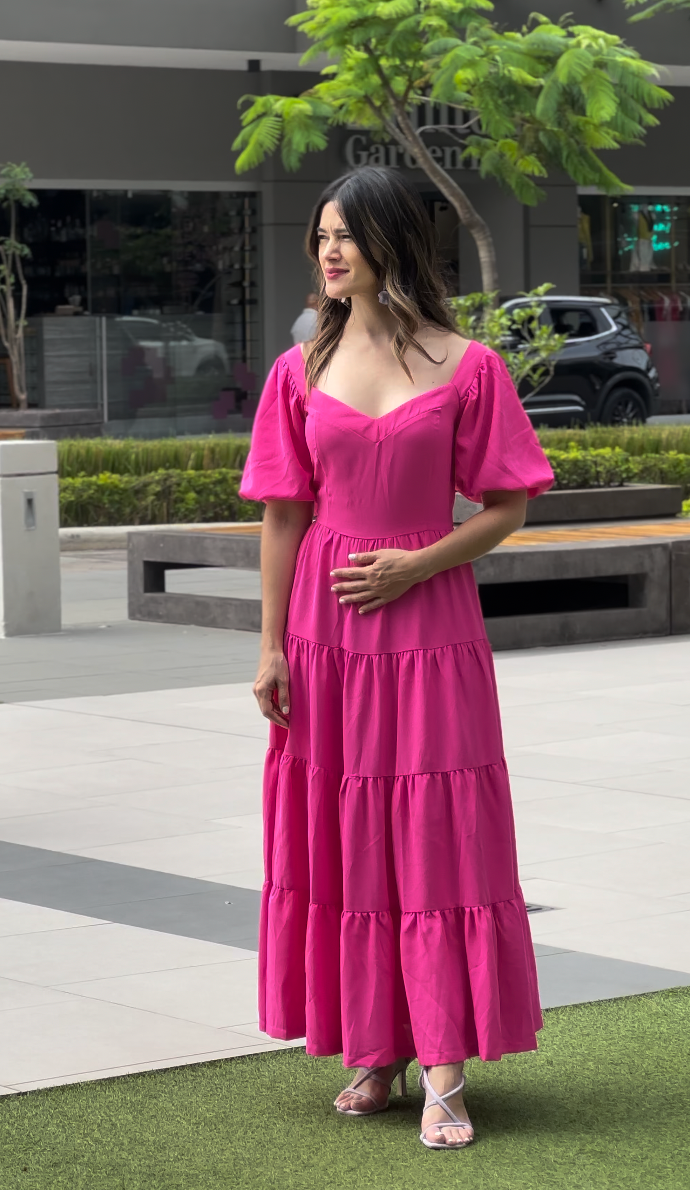 Vestido midi fucsia