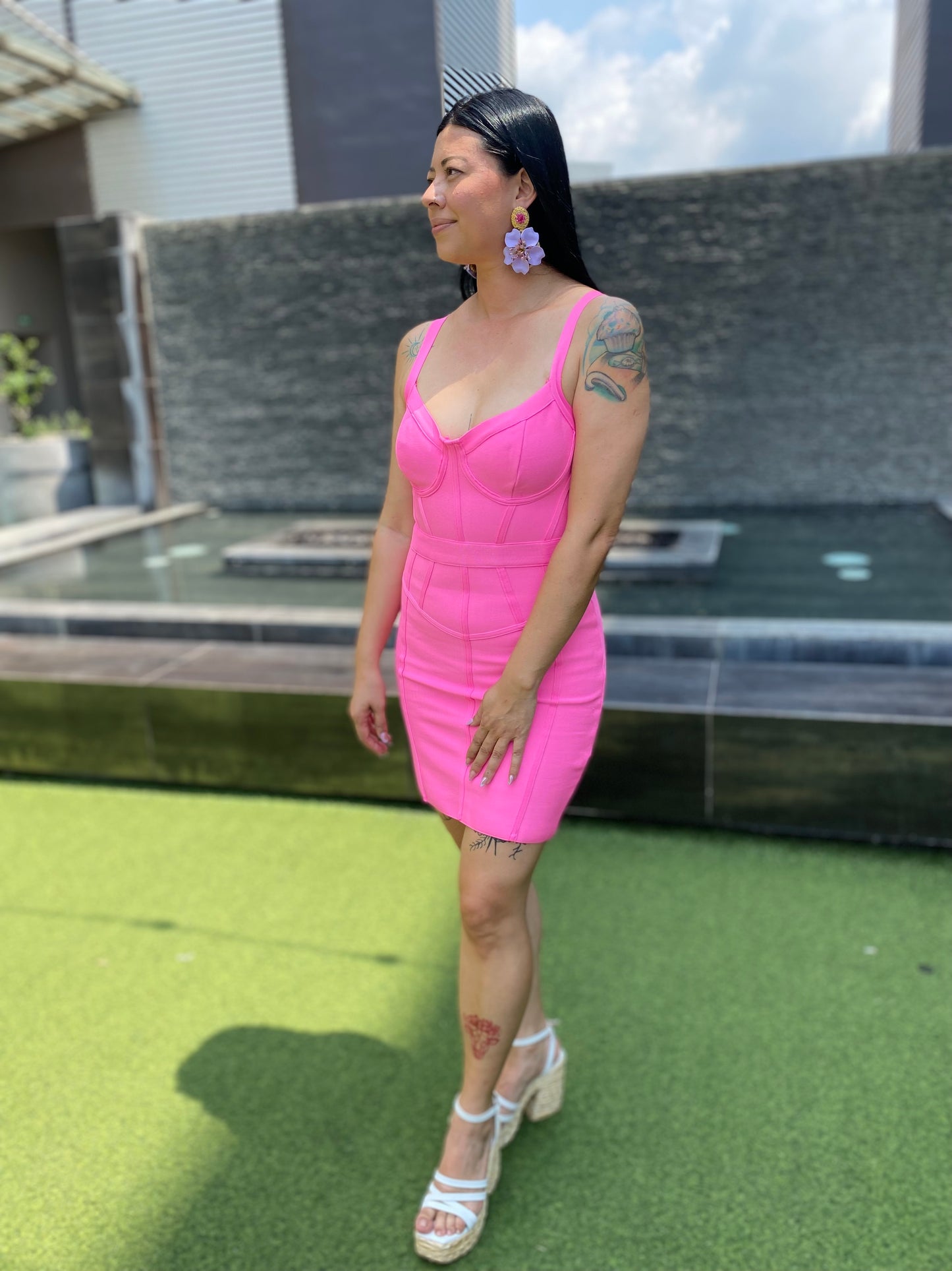 Vestido bandage rosado talla L