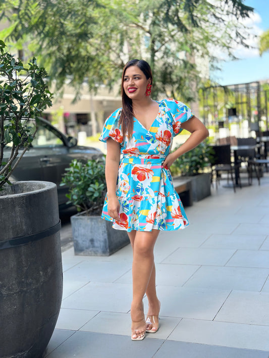 VESTIDO CELESTE FLORES